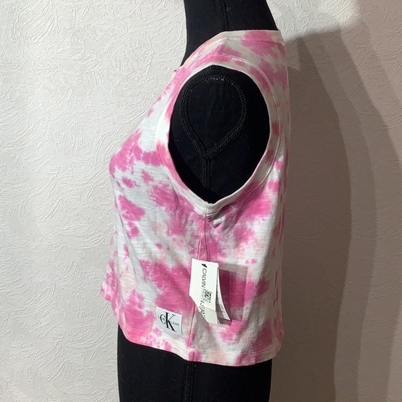 Calvin Klein Jeans NEW - Sz S - tie dye sleeveless shirt pink white spotted - Picture 3 of 9